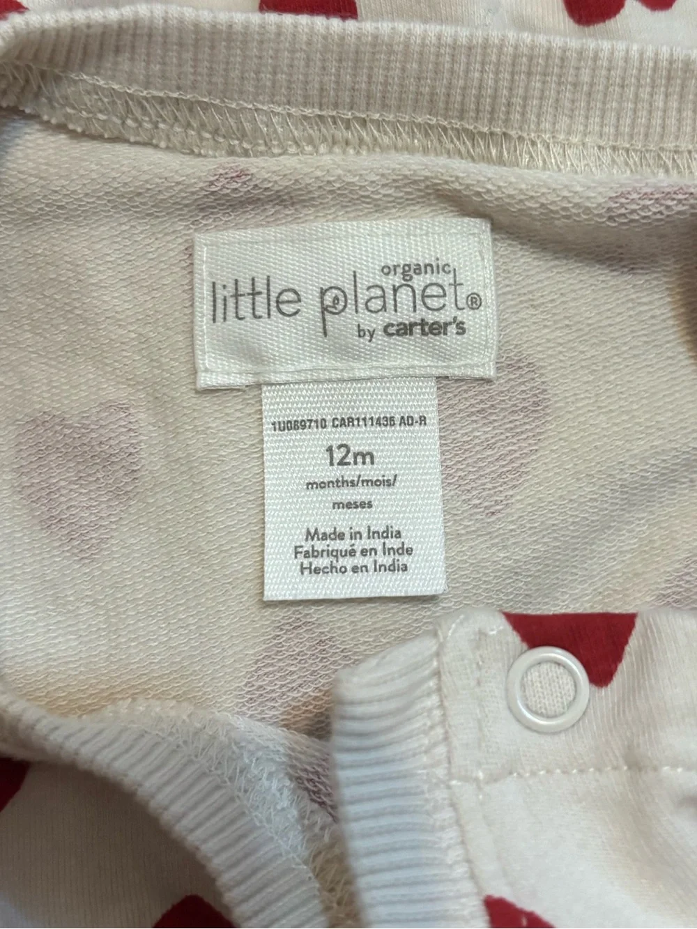 Cream Long-Sleeve Baby Bodysuit with Red Heart Print